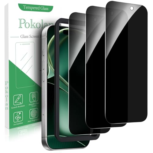Pokolan [[3 Pack] Tempered Glass for iPhone 17 Pro Privacy Screen Protector with Installation Frame 9H Hardness, Case Friendly