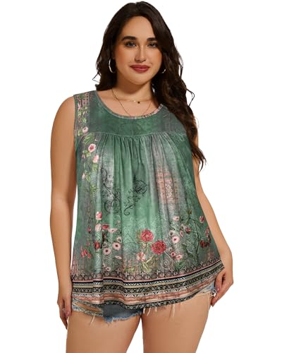 Image of Women Plus Size Tank Top Casual Summer Tops Loose Fit Sleeveless T Shirts Trendy Crewneck Tunic Tees 2026