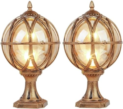 Farol de exterior, farol estilo vintage con base for montaje en pilar, farola acabado aluminio y pantalla vidrio ámbar,luces colgantes