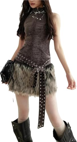 DHFIRUFSHLO Women Sleeveless O-Neck Belted Mini Dress Casual Office Slim