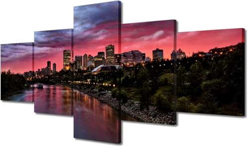 Toile 5 panneaux paysage urbain et sport avec cadre 100x50cm