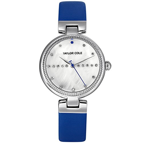 Taylor Cole Reloj Mujer de Moda con Correa de Cuero Cristal Analógico Cuarzo Reloj de Pulsera Azul TC114