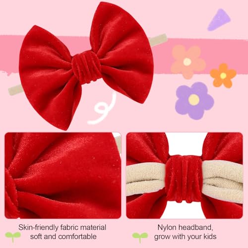 4Pcs Baby Bow Headbands Newborn Infant Toddler Soft Cloth Elastics Bows Hairband Handmade Hair Accessories for Girls Boys (Beige+Dark Green+Red+Black)3