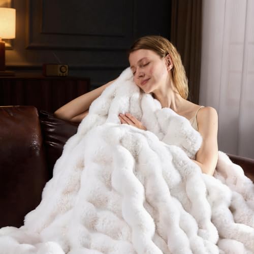 YBIKE Kuscheldecke Flauschig Bubble Decke, Kunstfelldecke Plüschdecke Fellimitat Kunstpelz Decke für Sofa, Schlafzimmer und Wohnzimmer… – Ansicht 3