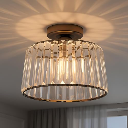 ANWIO Moderne Kristall Deckenleuchte Kronleuchter 27CM Metall Käfige Lampenschirm Metall E27 Fassung Deckenlampe für Küche Wohnzimmer Schlafzimmer, Schwarz
