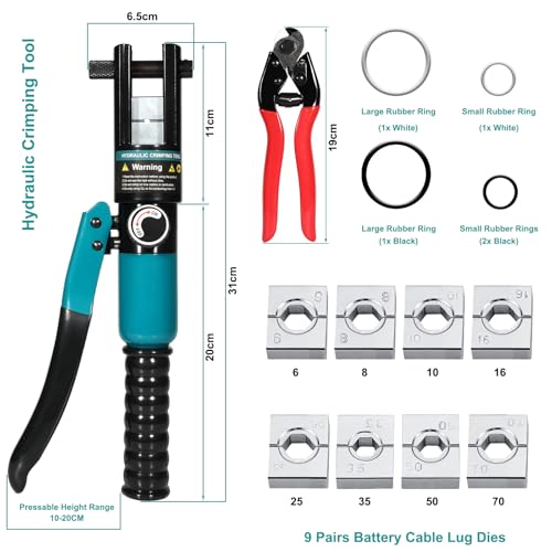 Brileine 10 Tons Hydraulic Crimping Tool & Cable Cutter with 9 Dies, Hydraulic Crimper for 1/16" 1/8" 3/16" Stainless Steel Cable Railing Hardware Kit, Wire Rope Swaging Tool - Thumbnail 2