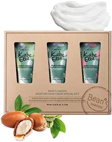 KabeElla Bean's Garden Moisture Hand Cream 3 Gift Package, Fragrant & Moisturizing Shea Butter Hand Cream, Cracked Hand Repair Cream with Hydrolyzed Keratin for Nail Care, Herb, Musk, and Floral Scent