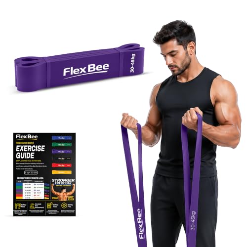 Image of FlexBee Heavy Resistance Bands for Workout, Pull Up Assist, Strength Training & Stretching | Exercise Loop Bands for Men & Women Home Gym Fitness Equipment (Purple, 30-45 kg Resistance, Latex)