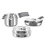 Zakarian by Dash TruPro™ 10 Piece Nonstick Stainless Steel Cookware Set with Straining Lids- Grey