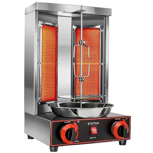 MáQuina para Asar Shawarma, MáQuina para Cocinar Pollo Shawarma con 2 Quemadores, MáQuina para Doner Kebab, para Fiestas en La Cocina del Restaurante en El Hogar,barbecuestove