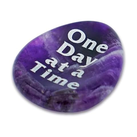 One Day at a Time Amethyst Agate Healing Crystal Worry Stone Anxiety Relief Stress Relaxation AA NA Addiction Recovery Affirmation You Got This Inspirational Sobriety Gifts for Women Men Friends Cover