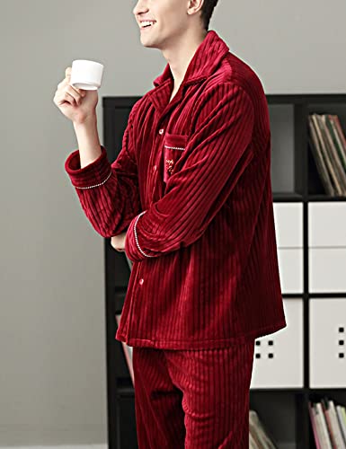 Snoly Men's Winter Velvet Velour Pajama Set Lounge Striped Sleepwear Pjs Nightwear With Long Sleeve3