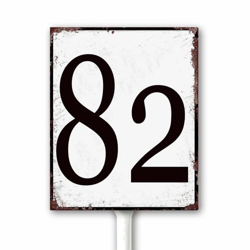Aluminum Number Sign 82 Metal Numbered Yard Sign With Stake Outdoor for Tennis Court, Parking Lots, Floor, Dock, Court, Aisle, Field, Farm 20x30 CM High Visibility Rust Free (Retro White) — image 1