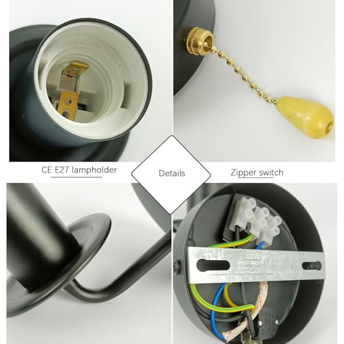 Aplique de pared E27 con interruptor pack de 2 lámparas vintage de metal para dormitorio 2