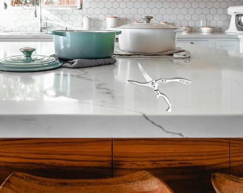 Pluimveeschaar, scherpe keukenschaar, roestvrij staal met ergonomische handgreep, vleesschaar, voor het snijden van eend, kip, gans, kalkoen of kalkoen (zilver) - Afbeelding 4