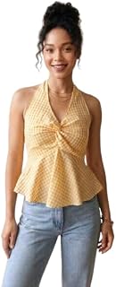 FASHION BONES Women Halter Neck Peplum Top – Gingham Check Sleeveless Summer Top, Stylish Flare Casual Top for Women Free ... Price In India