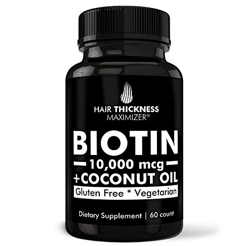 Hair Thickness Maximizer Biotin 10000mcg Vitamins with Organic Coconut Oil Hair Growth Vitamin Supplement for Men, Women. Made in USA. Combats Hair Loss and Thinning Hair. Vegetarian, Zero Gluten Hair Thickness Maximizer Biotin 10000mcg Vitamins with Organic Coconut Oil Hair Growth Vitamin Supplement for Men, Women. Made in USA. Combats Hair Loss and Thinning Hair. Vegetarian, Zero Gluten
