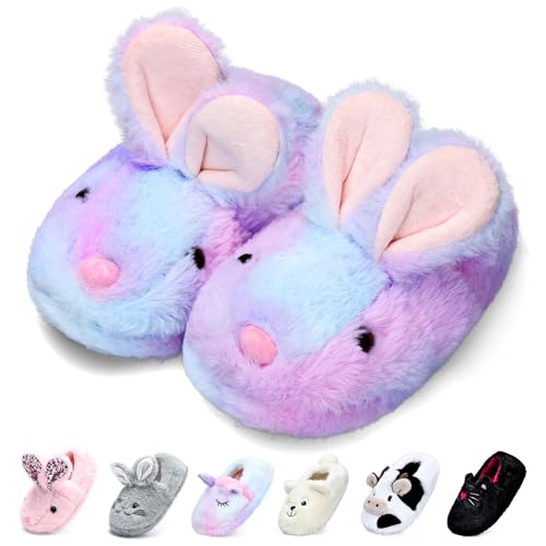 WateLves Toddler Slippers Girls Boys Bunny Slippers Kids House Slipper Warm Winter Bedroom Shoes(Tie-dye Bunny 26/27)