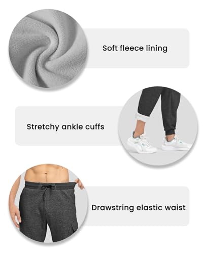 donhobo Mens Fleece Lined Sweatpants Winter Drawstring Tracksuit Bottoms Elasticated Waist Walking Cargo Trousers Thermal Casual Cotton Joggers Stretch Lounge Pants for Gym Hiking Work(Dark Grey, S) - Image 4