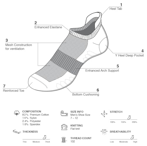 u&i socks Men's Performance Cushion Cotton Low Cut Ankle Athletic Socks with Tab, White, 12-15 (6-Pack)3