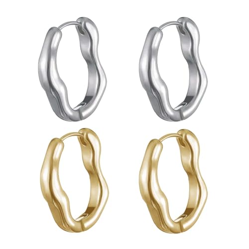 2-Pack Irregular Statement Earrings for Women 14K Gold Plated and Sterling Silver Plated Lightweight Hypoallergenic Jewelry Daily Earrings Set for Gift