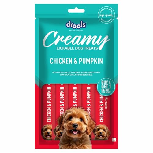 Image of Drools All Life Stages Dog Treats Creamy 5 Sticks Tasty & Nutritious Snack for All Breeds (15g x5) 75g | Chicken & Pumpkin Flavour | Ideal for Training | Supports Hydration | Boost Muscle Health