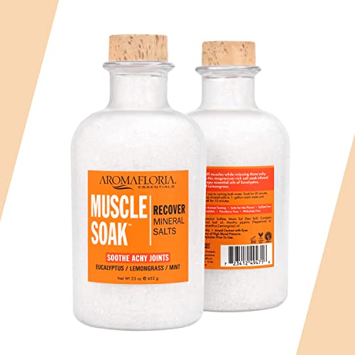 Aromafloria Muscle Soak Recover Mineral Salts - Soaking Recovery For Men & Women - Pain Relief With Ingredients Of Epsom Salt, Mineral Salt, & Essential Oils - Bathe & Relax - Aromatherapy - Naturally Scented - 23 Oz #TOP1