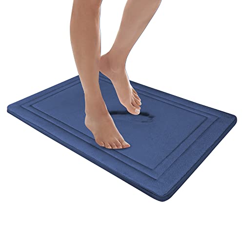 MICRODRY Quick Drying Memory Foam Framed Bath Mat with GripTex Skid-Resistant Base, 17x24, Blue MICRODRY Quick Drying Memory Foam Framed Bath Mat with GripTex Skid-Resistant Base, 17x24, Blue