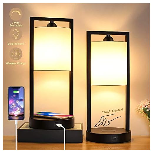 Wireless Charging Touch Control Dimmable Table Lamp with USB Charging Port, Set of 2 Bedside Nightstand Lamps White Fabric, Modern Desk Lamp for Bedroom Living Room Office, Bulbs Included