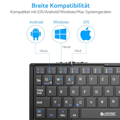Faltbare Mini-Bluetooth-Tastatur eSynic mit deutscher Tastaturbelegung