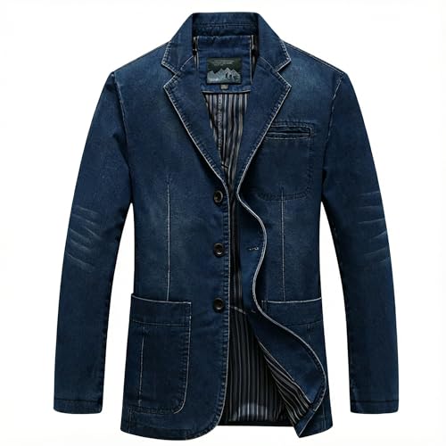 Mens Casual Denim Blazer Jacket Classic Fit Sport Coat Lightweight Suit Jakcets