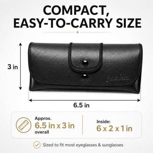 Image of Calabria Double Snap Belt Loop Eyeglass Case PU Leather Vintage Style Old School Eye Glasses Pouch Semi-Hard Sunglass Holder
