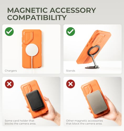 Image of Dexnor for Samsung Galaxy S26 Ultra Case with Camera Cover & Adjustable Kickstand & Screen Protector, Compatible with MagSafe, Rugged Shockproof Bumper Cases Magnetic Protective Cover(2026),Orange