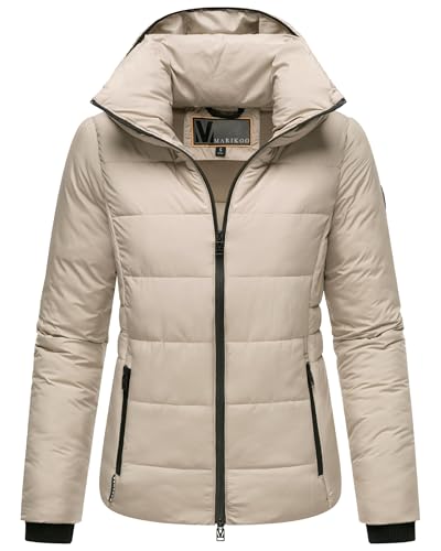 MARIKOO Basic Damen Steppjacke kurz mit Kapuze Radaa 16 Taupe Grey Gr. L