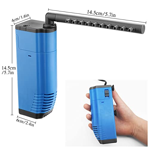HITOP Submersible Aquarium Internal Filter, Adjustable Underwater Filter, Corner Filter with Water Pump for Fish Tank up to 15 Gallon
