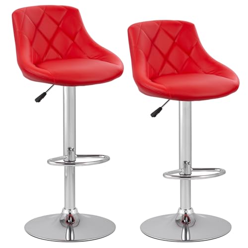 PayLessHere Bar Stools Set of 2 Modern PU Leather Armless with Backrest Swivel Bar Stools Red
