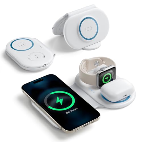 2024 Latest Version 3 in 1 Wireless Super Fast Charging Station for iPhone Apple Watch Air Pods Multiple Devices,Magnetic Foldable Wireless Charger Dock,Travel Charger for iPhone 15/14/13/12 Series