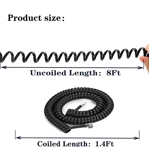 Image of LanSenSu Phone Cord Landline8Ft Uncoiled / 1.4Ft Coiled Landline Phone Handset Cable RJ9 4P4C Telephone Accessory- Black (20pack)