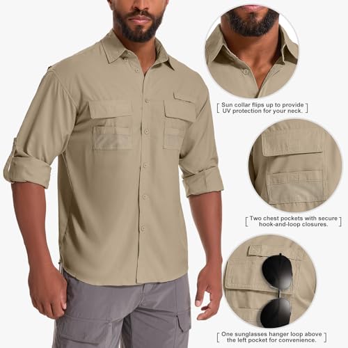 Men's Sun Protection Fishing Shirts Long Sleeve Safari Shirts UPF 50 UV Quick Dry Cooling Travel Work Shirts3