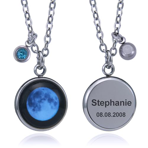Personalized Birth Moon Necklace for Women - Custom Engraved Name & Speical Date Jewelry for Her - Birthday, Anniversary, Meaningful Keepsake Pendant Gift