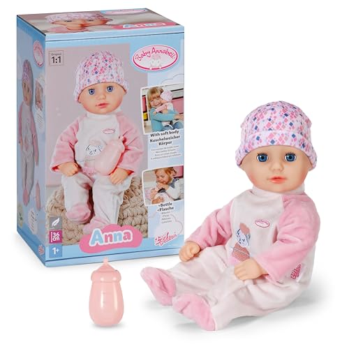 Baby Annabell Anna soft 36cm baby doll with Sleeping Eyes - Incl. bottle hat & romper - First doll suitable for Children Aged 1+