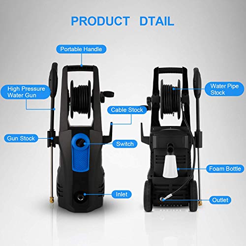Power Washer, TEANDE Pressure Washer 3500PSI Electric High Pressure Washer 1800W Professional Car Washer Cleaner Machine with Hose Reel,4 Nozzles for Patio Garden Yard Vehicle (Blue)