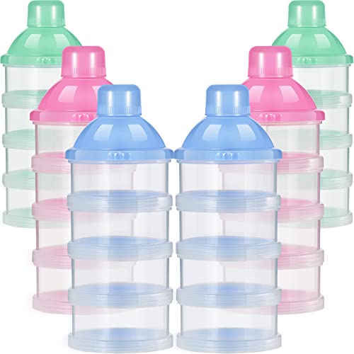 Image of 6 Pack Baby Milk Powder Formula Dispenser Baby Formula Dispenser Container Non-Spill Stackable Baby Feeding Travel Storage Container, 4 Compartments