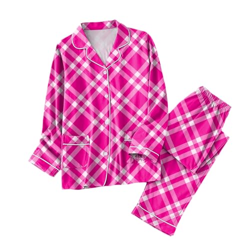 Pyjama assorti pour femme en satin avec poches rose taille XL