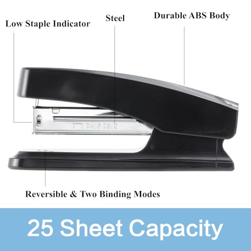Image of M&G Desktop Stapler Basic Stapler with 25 Sheet Capacity, Two Binding Modes, Portable Stapler with 1000 Staples and Remover, Durable Staplers for Office School Home (Black)