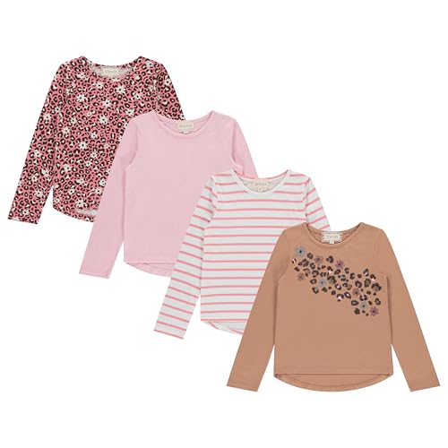 Image of Girls Long Sleeve Fall Graphic Tops, School Sports Tees, 4 Pack Multiple Pattern Tshirts