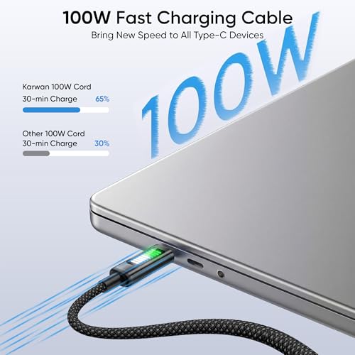 Image of KARWAN 100W Type C to Type C Cable with LED Indicator [2Yrs Warranty] USB-C PD Fast Charging Cable with E-Marker Chip, Compatible with Laptops,Macbook,Tablet,iPhone,Smartphones & Other Type C Devices