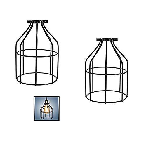 Wankd 2PCS Metall Vogelkäfig Lampenschirm, Birnenkäfig Industrie Vintage Lampenhalter, Anhänger Draht Lampe/Licht Guard Cage Lampenschirme schwarz (12 * 18cm) Cover