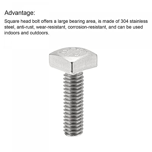 Image of uxcell Square Head Bolt, 10pcs M4x12mm Fully Thread 304 Stainless Steel Grade C Square Machine Screws