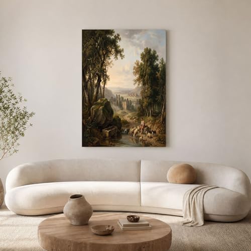 Art mural sur toile forêt et berger pour créer un salon chaleureux et apaisant